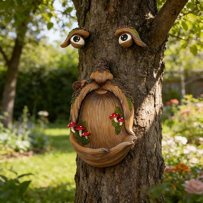 Playful Tree Faces Decor Outdoor (9.9" Tall), Whimsical Tree Decorations Outdoor for Gardens & Yards, Adding Personality to Nature for Your Lawn & Garden Ornaments
