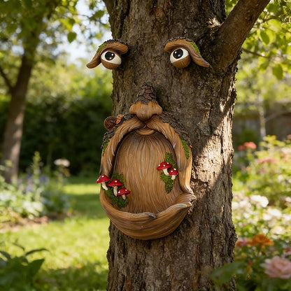 Playful Tree Faces Decor Outdoor (9.9" Tall), Whimsical Tree Decorations Outdoor for Gardens & Yards, Adding Personality to Nature for Your Lawn & Garden Ornaments