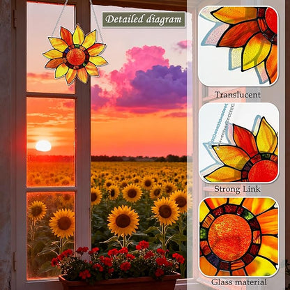 Sunflower Suncatcher Stained Glass, Sunflower Suncatcher Window Hanging, Flower Suncatcher for Grandma/Mom