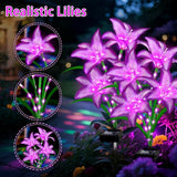 Solar Garden Lights 6 Pack 24 Purple Lily Flowers,Gifts for Mom Woman Birthday Outdoor Solar Flower Lights,Cemetery Flowers for Grave - Decorative Lilies for Yard, Patio, Pathway Decorations