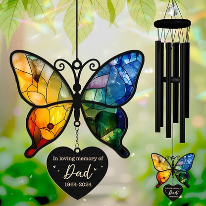 Personalized Memorial Wind Chime for Loss of Loved One Butterfly Suncatcher Crystal Rainbow Ornament Sympathy Gift in Loving Memory of Mom Dad Grandma Grandpa Nana Window Decor Bereavement Keepsake