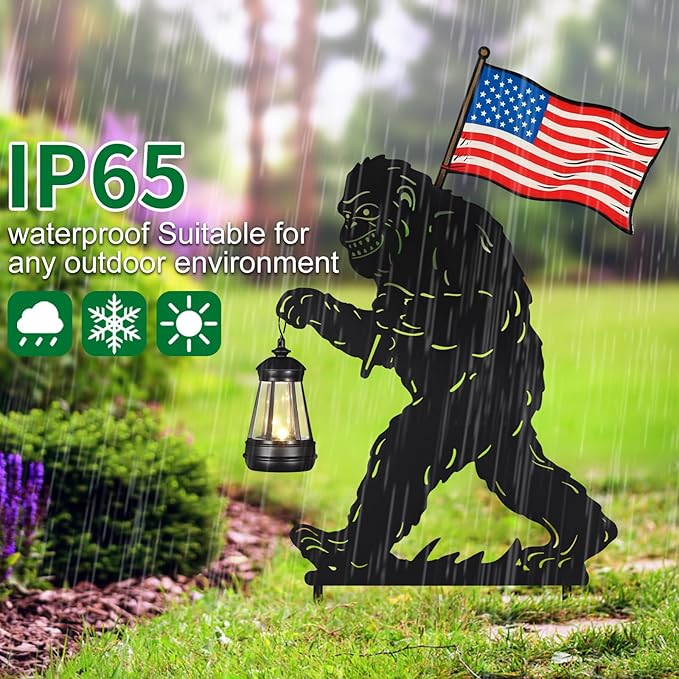 Solar Garden Stake Decorative Lantern for Outdoor, 2 Pack Metal Bigfoot Silhouette Lights for Lawn, Pathway, Patio, Yard Outdoor Decor Gifts for Women Mom and Grandma