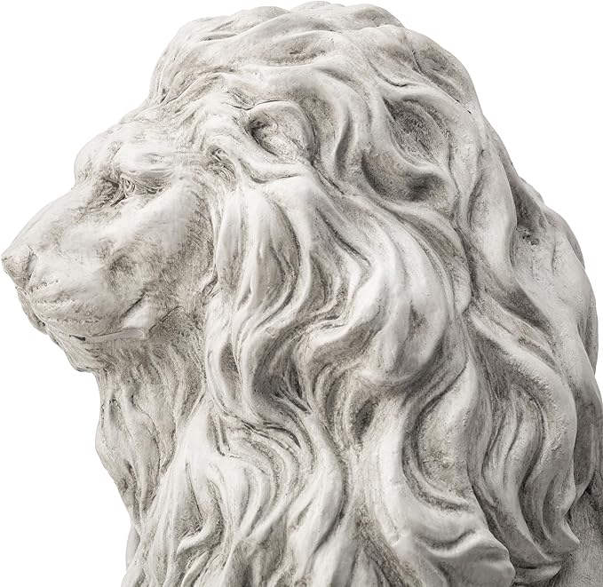 Glitzhome Guardian Sitting Lion Garden Statue MGO Outdoor Decoration, 20.75" H, White