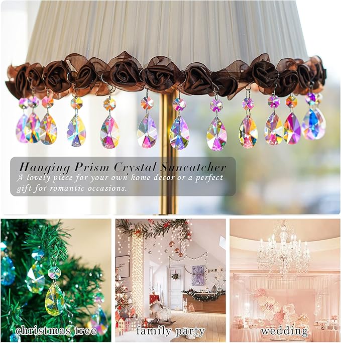 20 Pieces 38mm Crystal Prisms Chandelier Rounded Pear Suncatcher Ornament Pendants Crystal Beads Hanging Glass Crystals Chandelier Prisms for Wedding Party Tree Garlands Decoration DIY Jewelry