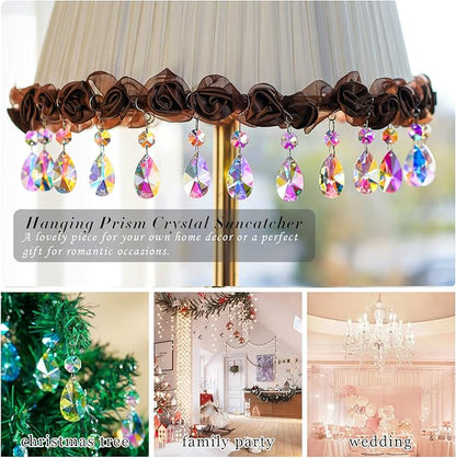 20 Pieces 38mm Crystal Prisms Chandelier Rounded Pear Suncatcher Ornament Pendants Crystal Beads Hanging Glass Crystals Chandelier Prisms for Wedding Party Tree Garlands Decoration DIY Jewelry