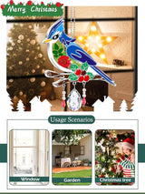 KY&BOSAM Blue Bird Crystal Suncatcher for Windows 8" Hanging Ornaments Stained Glass Wind Chimes with Metal Charms, Colorful Rainbow Prisms Garden Decor for Mom/Grandma, Christmas Wedding Gifts