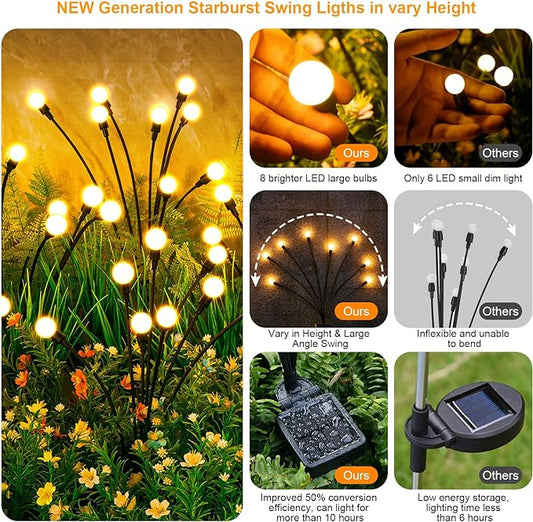 ASMAD Solar Lights Outdoor(4 Pack,32 LEDs), Solar Garden Lights, Outdoor Decorations, Firefly Light for Patio Decor, Big Bulb, Unique Gifts for Women, Gifts for Grandma