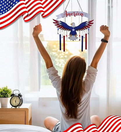 CoTa Global American Eagle Wind Chime - American Eagle Patriotic Indoor or Outdoor Windchime Home Decor with Hanging Bells, Handcrafted Glass and Metal Wind Chimes for Yard, Garden, Porch - 24 Inches
