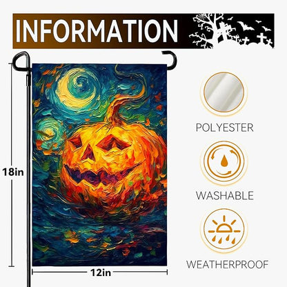 Halloween Garden Flag Pumpkin Garden Flag Custom Personalized Funny Garden Flags Arts Starry Night Sky Moon Yard Flag Double Sided Fall Porch Patio Farmhouse Outdoor Yard Decorative 12x18 Inch