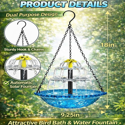 Solar Cascade Hanging Bird Bath Fountain,Outdoor Hanging Bird Bath Solar Fountain for Bird Bath, Solar Bath Fountain for Birds with Solar Pump and Decorative Bowl for Garden, Patio Gift (1PCS J)
