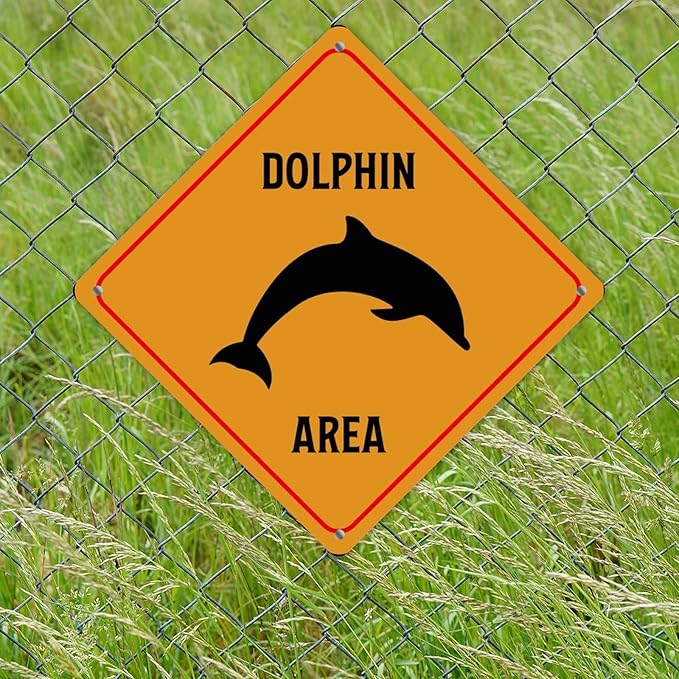 Dolphin Crossing Sign Caution DolphinXing Sign Street Sign Wildlife Novelty Road Fence Wall Decor Warning Metal Tin Sign For Indoor Outdoor 15x15in