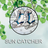 DASTOLL Stained Glass Window Hanging 4 Pcs Set White Winter Christmas Snow Scene 7.8" - Suncatcher Door Garden Sun Catcher Decor Birthday for Mom Woman Nana Men Friend Wife