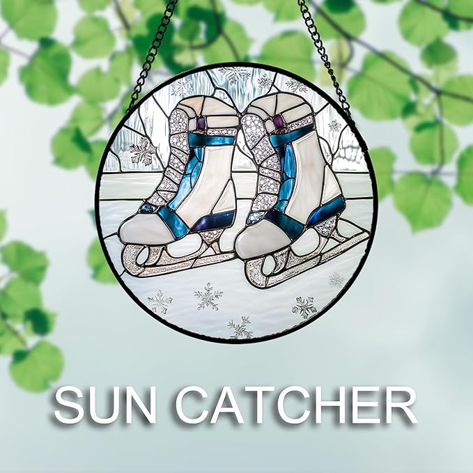 DASTOLL Stained Glass Window Hanging 4 Pcs Set White Winter Christmas Snow Scene Large 11.8" - Suncatcher Door Garden Sun Catcher Decor Birthday for Mom Woman Nana Men Friend Wife