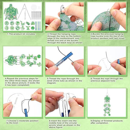 GlikCeil Beach Wind Chimes Diamond Art Wind Chimes Suncatchers Beach Diamond Art Kits with Crystal Pendant Hanging Ornament for Home Garden Patio Backyard Decor (Green)