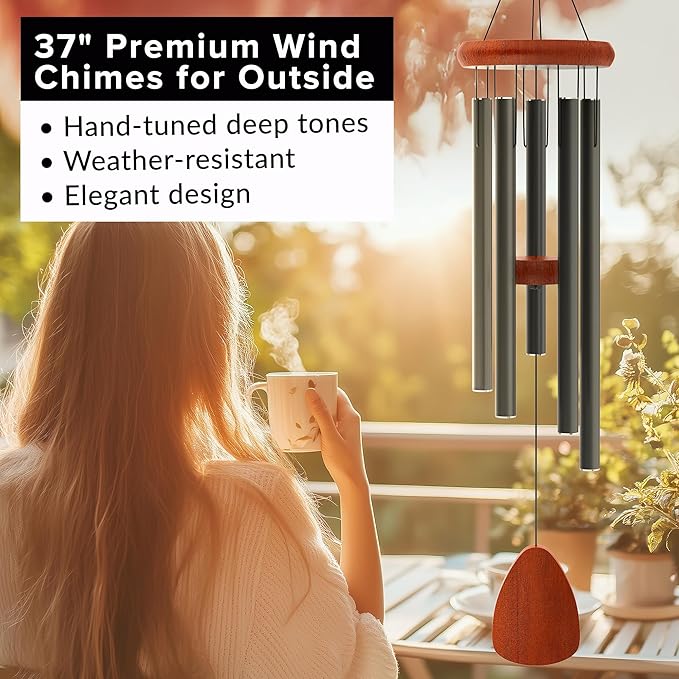 Wind Chimes for Outside - 37" Large Wind Chimes, Classic Black Aluminum Windchimes Outdoors, Zen Gift for Mom, Outdoor Garden Patio Decoration