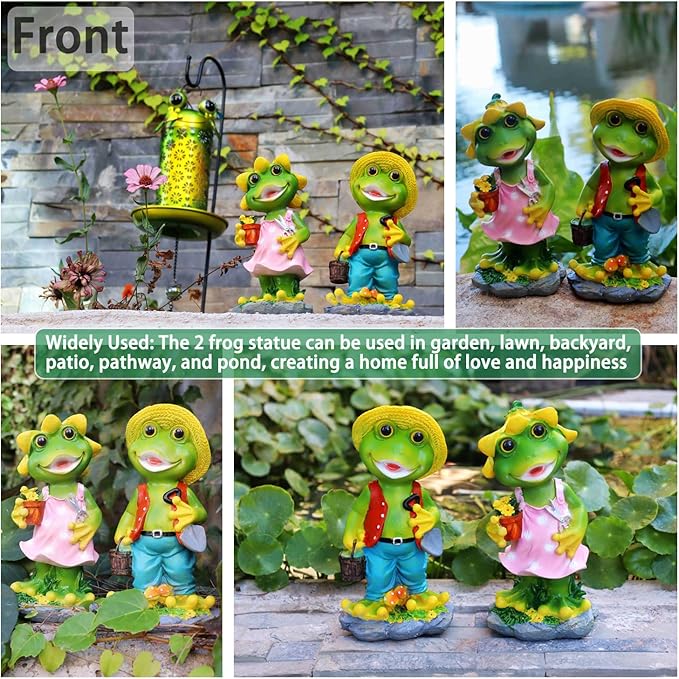 2 Pcs Frog Garden Statue - Happy Frog Couple Statue for Home Garden Patio Frog Decoration, Frog Gift for Frog Lover(Pack of 2)