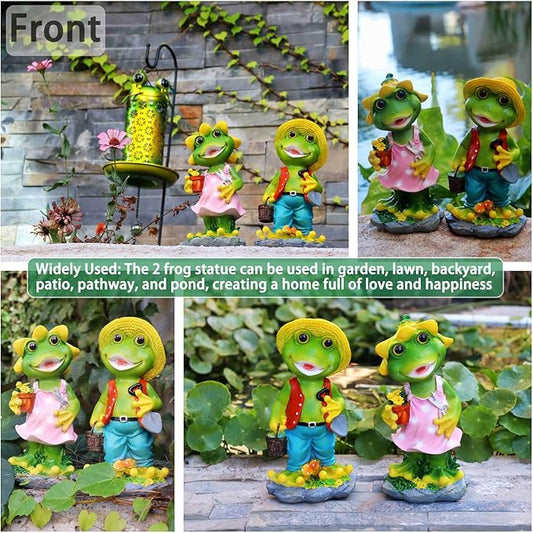 2 Pcs Frog Garden Statue - Happy Frog Couple Statue for Home Garden Patio Frog Decoration, Frog Gift for Frog Lover(Pack of 2)