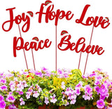 Roowest 5 Pack 12'' H Metal Christmas Yard Stakes Outdoor Decorations Joy Peace Love Believe Hope Garden Signs Christmas Potted Plant Stakes for Holiday Winter Home Lawn Garden Porch Party Decor