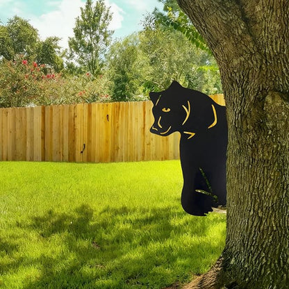Black Bear Decor Metal Yard Art Tree Decorations 11.65" x 9.06"Outdoor Metal Wall Decor for Fence Farm Yard Peeping Animals Decorations