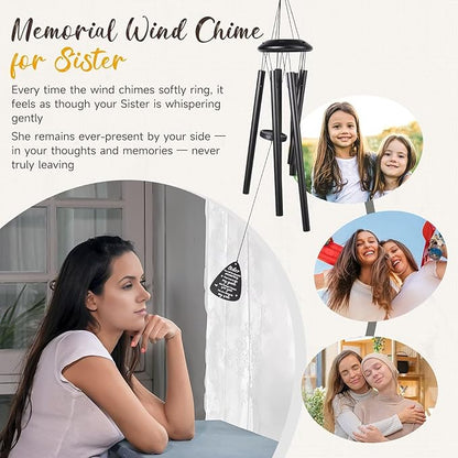 Memorial Gifts for Loss of Sister, 25''Memorial Wind Chimes of Sympathy Gifts for Loss of Sister,Condolence/Bereavement/Remembrance Gift,Windchimes in Memory,Funeral Decor for Garden Outside,Black