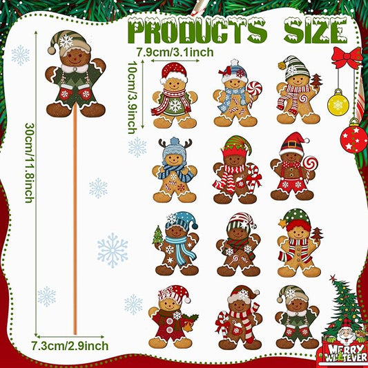 Zonon 12pcs Winter Garden Decorations Winter Snowflake Metal Planter Stakes for Patio Lawn Planter Pot Xmas Nutcracker Gingerbread Yard Stake Signs Outdoor Lawn Decor Party Favor(Gingerbread)