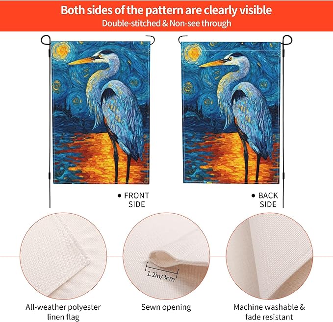Stork Bird Garden Flag Seasonal Double Sided 12 x 18 Inch Small Yard Flag for Indoor Outdoor Decor Holiday All Seasons