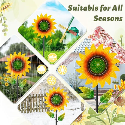 Sunflower Wind Spinners Outdoor, 46.7" H x 12.6" W Metal Wind Sculptures & Spinners with 5 Prong Stake, Garden Windmill for Yard Lawn Patio Art Decor Yellow