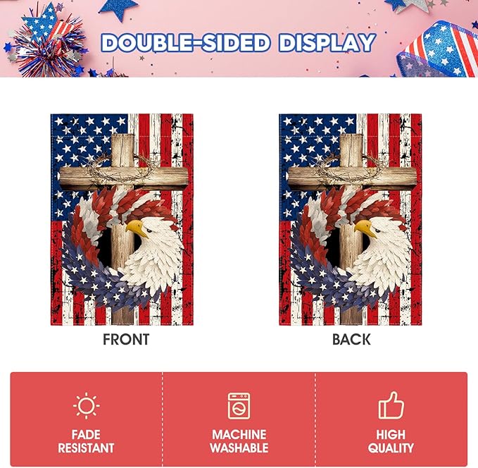 AVOIN colorlife Patriotic Stars and Stripes Eagle Wreath Garden Flag 12x18 Inch Double Sided Outside, USA 4th of July Memorial Day Independence Day Watercolor Yard Outdoor Decoration