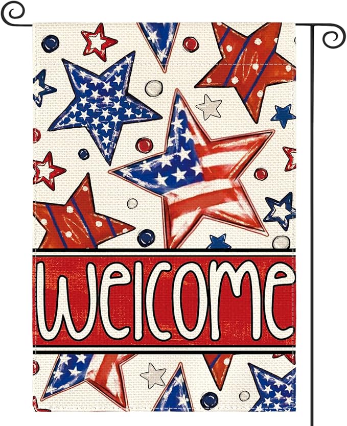 AVOIN colorlife Patriotic 4th of July Garden Flag 12x18 Inch Double Sided Outside, Welcome American Stars and Stripes Yard Outdoor Decoration