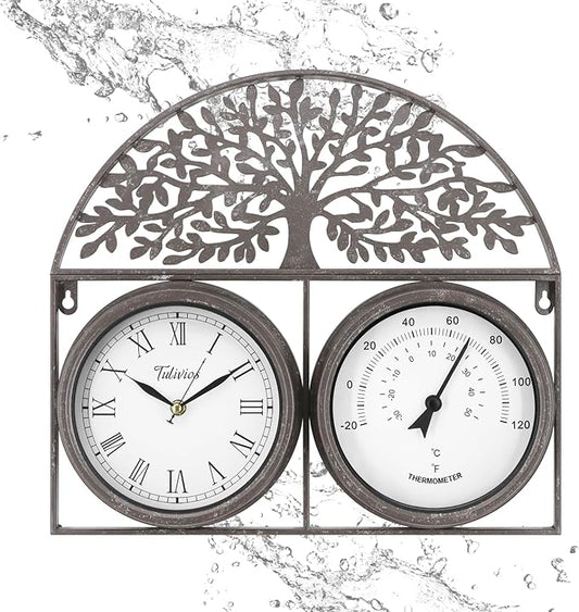 17Inch Large Outdoor Clock,Waterproof Wall Clock with Thermometer,Weatherproof Non-Ticking Quartz Battery Operated Decor Clock for Patio,Garden,Pool,Porch,House Warming Gifts