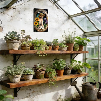 Garden Signs for Outside - and Into The Garden I Go, Funny Metal Signs for Home Garden Patio Yard, Vintage Gardening Gifts for Women, Wall Decor 12" x 8"