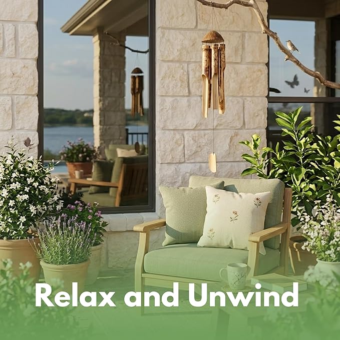Solange & Frances Bamboo Wind Chimes - Elegant Home Decor for Front Porch and Garden. Unique Gifts for Women, White Elephant Gifts, Outdoor Wind Chimes for Relaxing Ambiance