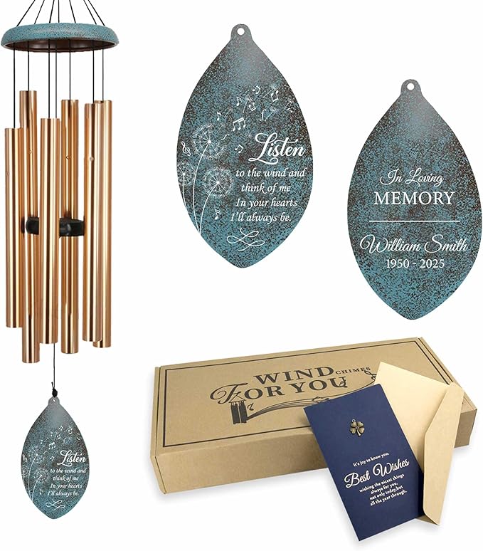 ASTARIN Custom Memorial Wind Chimes, Three Colors Personalized Sympathy Wind Chime for Loss Lover, Commemorative Wind Chime Deep Tone for Condolences/Funeral, Produced in USA