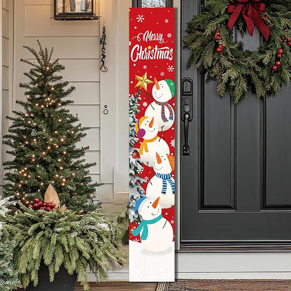 Merry Christmas Wooden Porch Sign 47.3'' Snowman Stack Snowflake Welcome Porch Signs Vertical Standing Xmas Wooden Hanging Decoration for Garden Home Front Door Yard Farmhouse Outdoor Indoor Decor