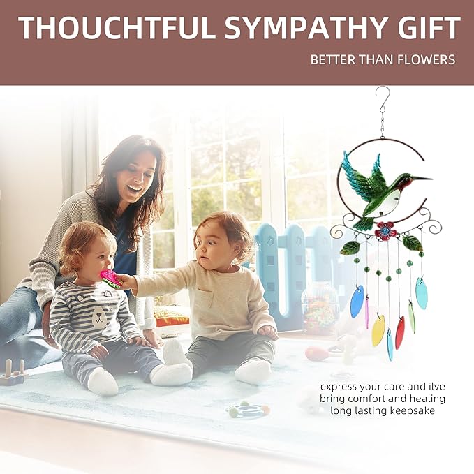 Wind Chimes Hummingbird, Garden Glass Colorful Wind Chimes for Home, Party, Festival Decor, Garden Decoration Indoor/Outdoor, Lifelike Hummingbird Bell Deep Tone Style