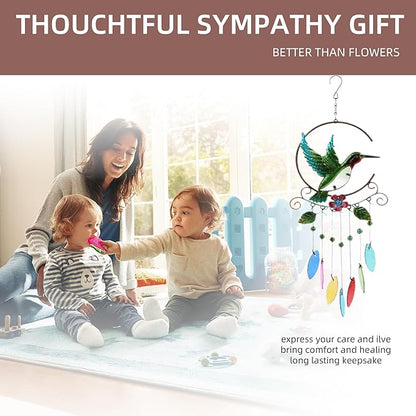 Wind Chimes Hummingbird, Garden Glass Colorful Wind Chimes for Home, Party, Festival Decor, Garden Decoration Indoor/Outdoor, Lifelike Hummingbird Bell Deep Tone Style