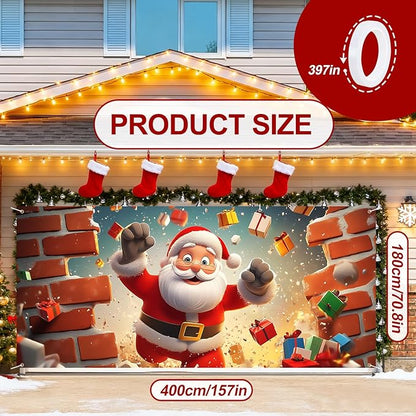 6 x 13 ft Christmas Garage Door Decorations Merry Christmas decorations Xmas Garage Door Cover, Happy New Year Hanging Banner for Home,Outdoor,Indoor,Party (Santa Claus, 6 x 13 ft)