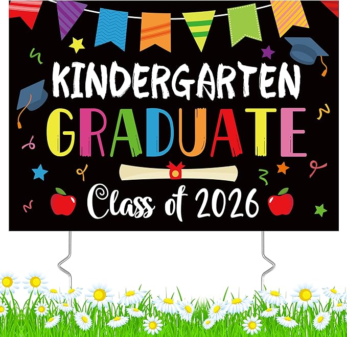 Kindergarten Grad Yard Sign Class of 2026 Preschool Graduate Lawn Sign with Stake School Congrats Graduation Decorations Colorful Graduation Party Favors Supplies Outdoor Photo Booth Props for Kids