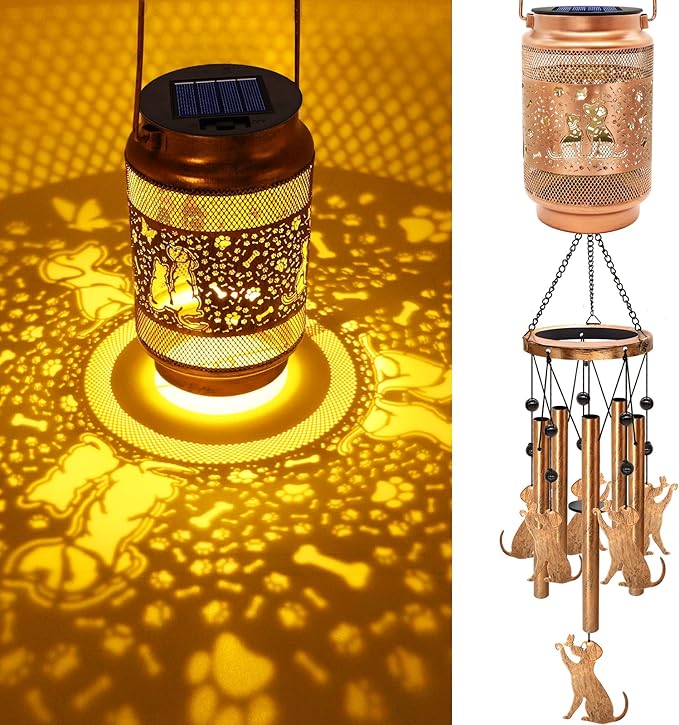 Dog Solar Wind Chimes for Outside, Gifts for Mothers Day Mom Women Grandma Birthday Memorial Teacher, 32" Windchimes Outdoor Decor Hanging Solar Lantern for Garden Porch Patio Backyard