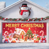 IVN Christmas Garage Door Cover Decoration 13x6ft Gingerbread House Christmas Tree Candy Path Merry Christmas Garage Door Banner Home Door Front Yard Decor for Xmas Eve Holiday Outdoor