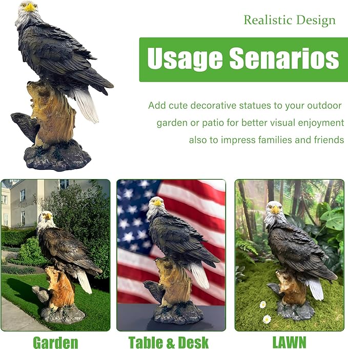 Teaeeno Majestic Eagle Decor Statue,Eagle Yard Decor Sculpture,Animal Statue Indoor/Outdoor Desk Decor for Home,Animal Figurine Ornament,Art for Desk,Garden Lawn Ornament,Perfect for Room,Office Table