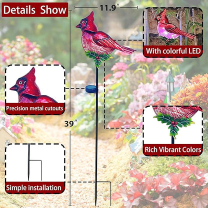 Cardinal Garden Stakes Solar Birds Lights Decorations Outdoor Waterproof, Decorative Solar Fence Pathway Lights Outdoor Garden, Cardinal Outside Patio Backyard Valentine's Day Decor