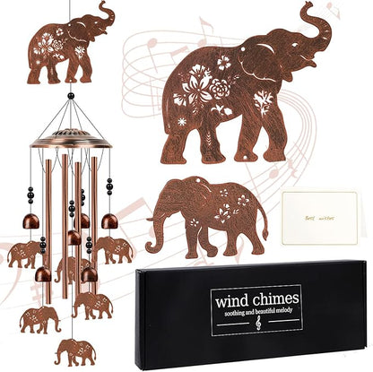 Elephant Wind Chimes for Outside - Elephant Gifts for Women Men, Memorial Sympathy Wind Chimes for Outdoor, Garden Patio Yard Porch Decor, Mom Grandma Wife Friends Birthday