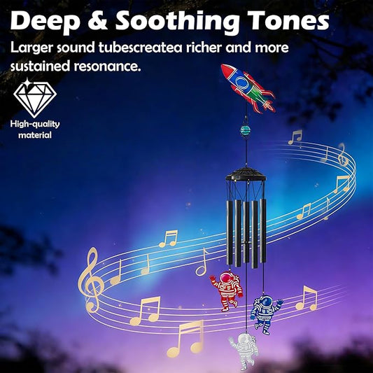 47 Inch Astronaut Rocket Wind Chimes Outdoor,Space Themed Metal Colorful Wind Chimes for Outside,Indoor Hanging Windchimes Decor for Garden Patio Room Yard,Gifts for Space Lovers Kids Men Women