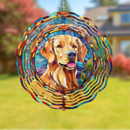 Golden Retriever Wind Spinner Pet Dog Memorial Gifts, Vibrant 3D Kinetic Aluminum Metal Hanging Outdoor Garden Decor, Loss of Dogs Sympathy Gifts, 8" Wind Sculptures for Patio, Porch Yard Art (GR2)