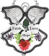 KY&BOSAM Angel Suncatcher Faith Hope Love Stained Glass Suncatchers for Windows Hangings Wind Chimes with Pressed Real Flowers and Heart Charm Engraved Birthday Gifts for Mom Mothers Day Christmas