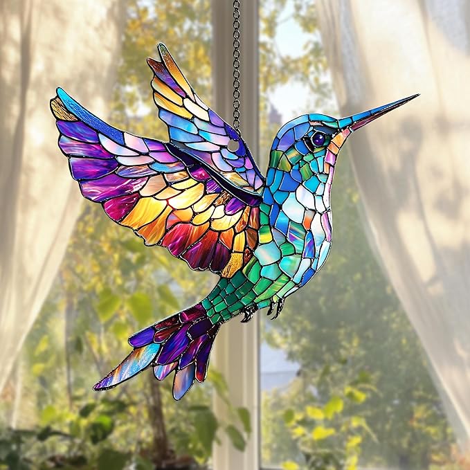 Multicolor Bird Acrylic Suncatcher Hanging Christmas Ornament Stained Glass Effect Window Car Indoor Outdoor Decor Garden Sun Catcher Gifts Nature Lover Decorations for Women Mom Grandma
