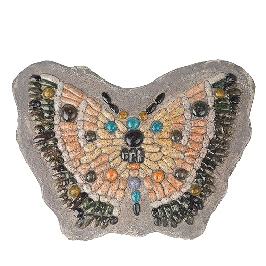 Garden Stepping Stones Outdoor - Resin Pebble in Butterfly Shape Stepping Stone Decorative Stone Bright Color Memories Pavers Outdoor for Garden Yard Multicolor 15.75 * 11.5 * 1 Inch