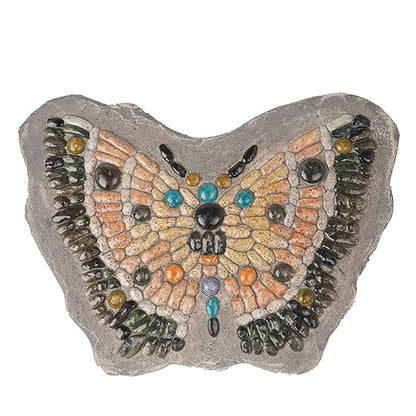 Garden Stepping Stones Outdoor - Resin Pebble in Butterfly Shape Stepping Stone Decorative Stone Bright Color Memories Pavers Outdoor for Garden Yard Multicolor 15.75 * 11.5 * 1 Inch