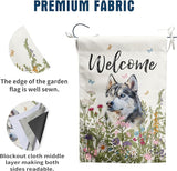 Spring Summer Garden Flag Floral Husky Yard Flag Flower Dog Garden Flags for Outside Small Outdoor Welcome Flags 12x18 Double Sided